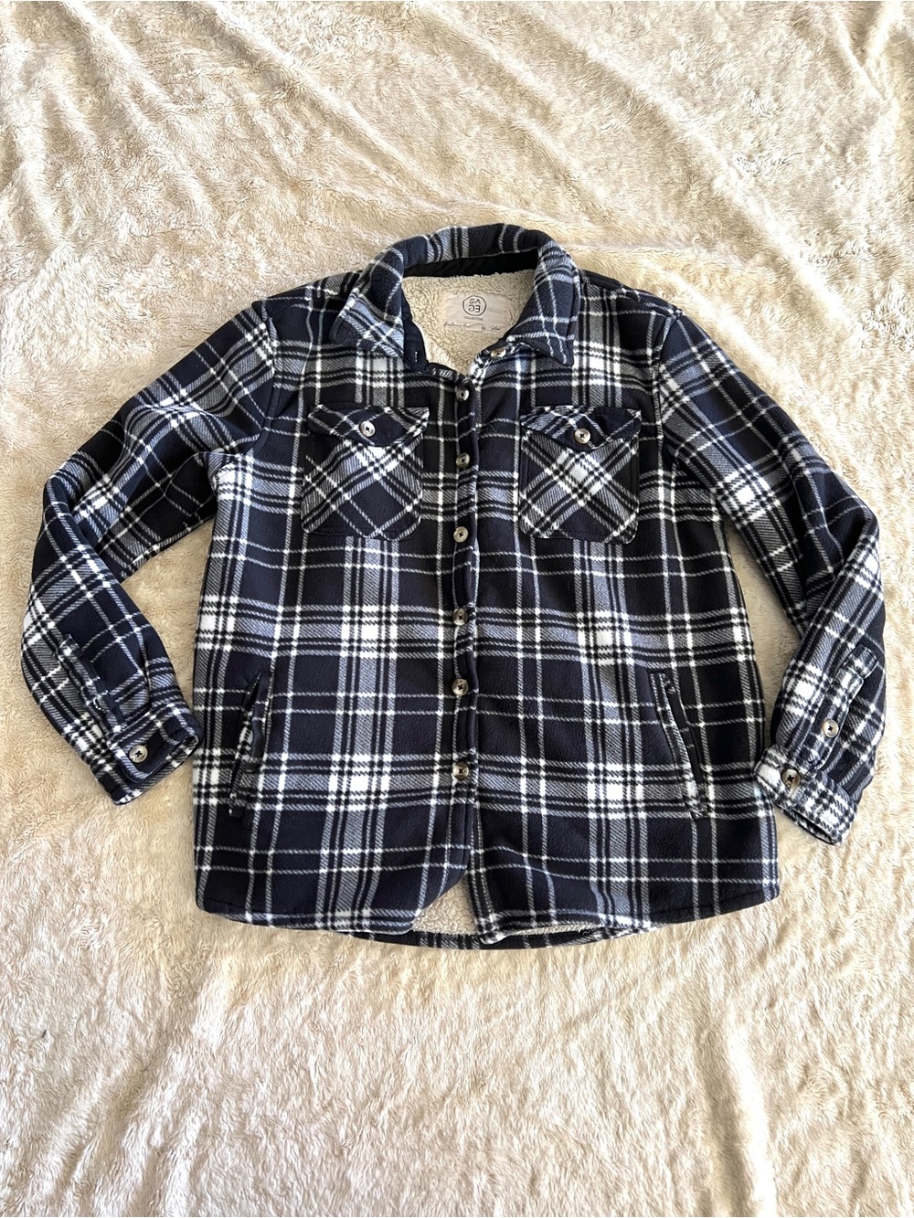 SAGE Woman's Black Plaid Teddy Lined Coat Size M